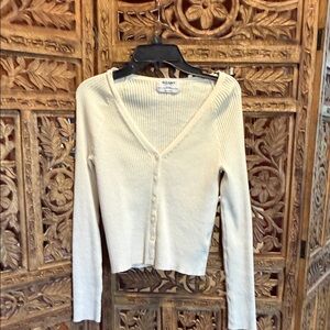 Old Navy Cream Ribbed V-Neck Button-Up Sweater
